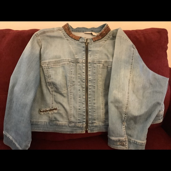 Woman’s Bling Denim Collar Crop Jacket Plus Size - Picture 5 of 8